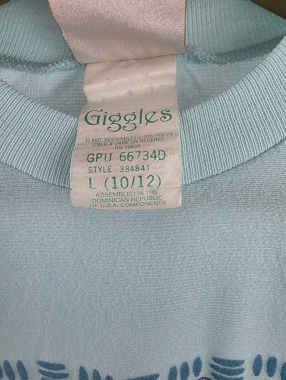 Disney Pocahontas Vintage 90's Kids Light Blue Long Sleeve Sleepwear Nightgown L - Picture 4 of 11